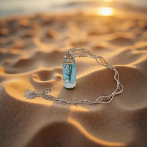 "Beach in a Bottle", White Rock, White Faux Pearl, Seaweed Resin Necklace