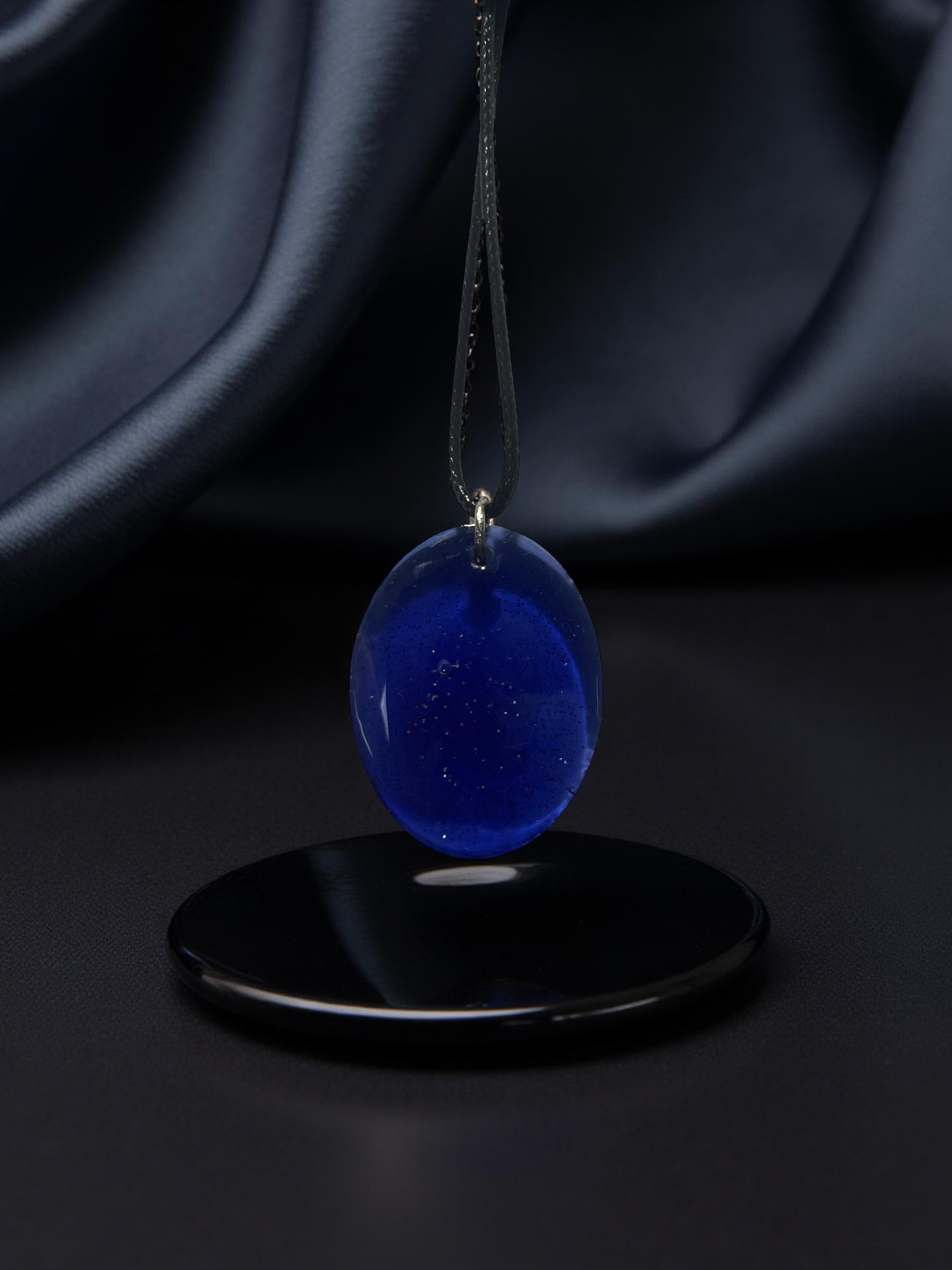 Deep Bluish-Purple, Silver Sparkle Oval Resin Necklace