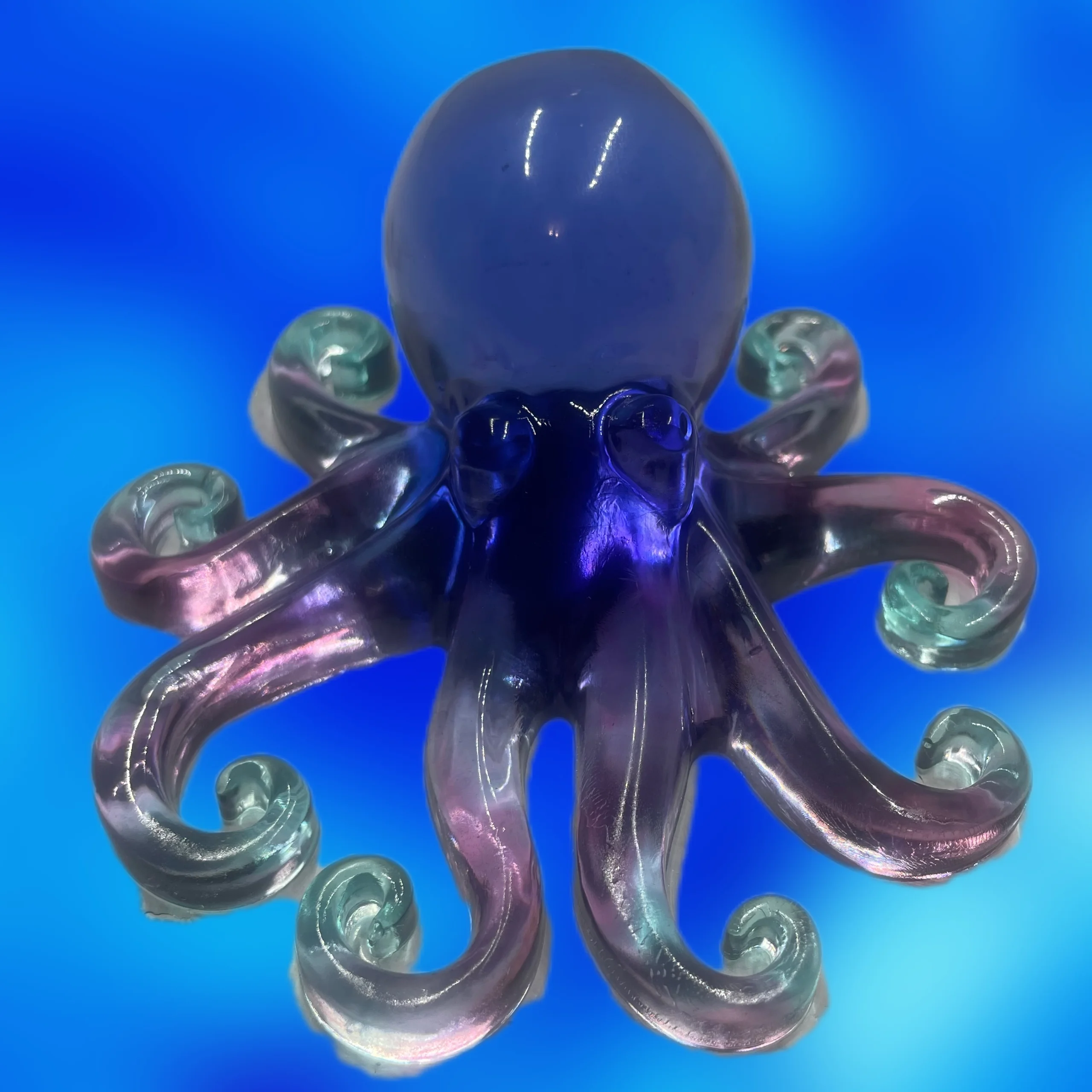 "Glass-Appearance", Indigo, Light Blue & Pink, Resin Octopus 1