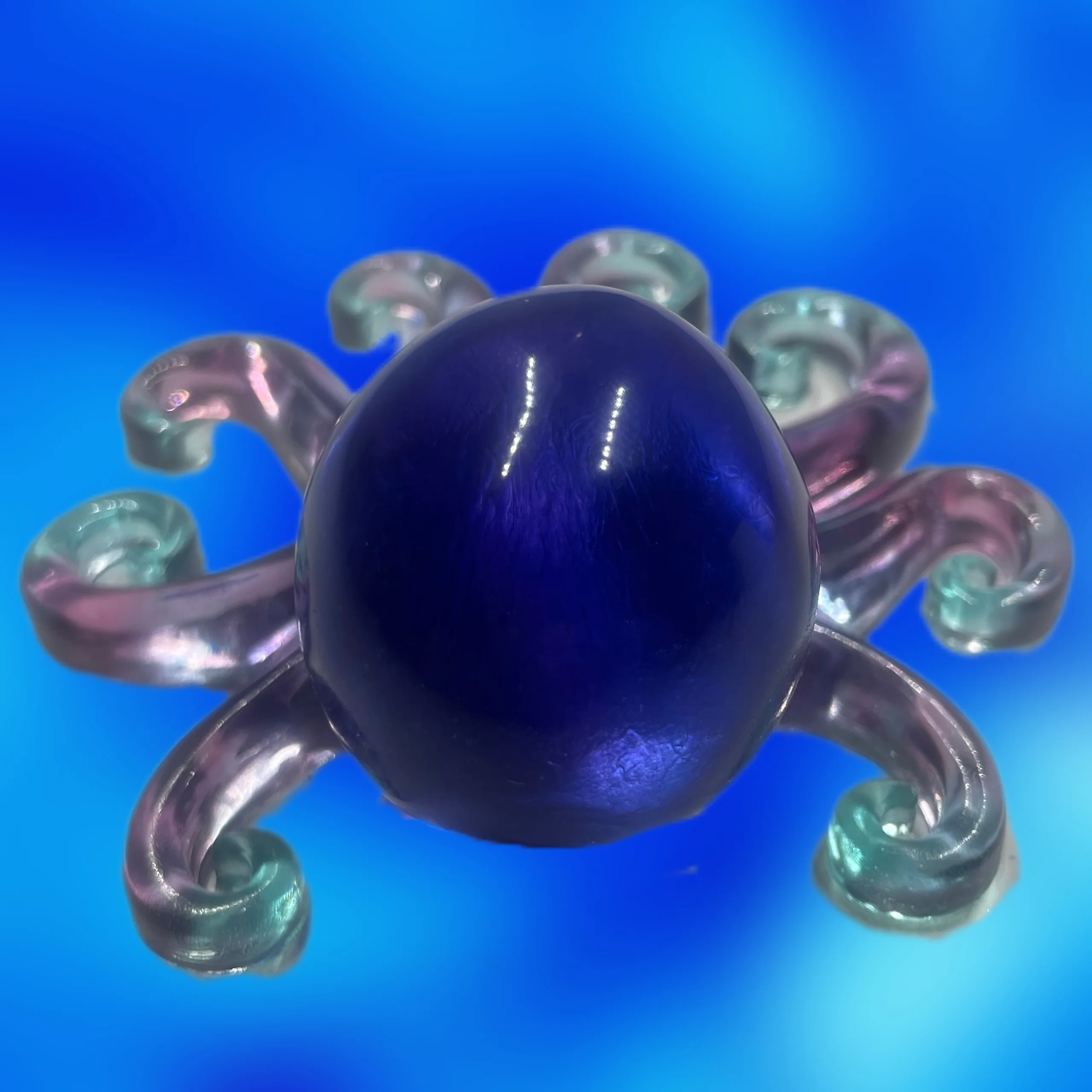 "Glass-Appearance", Indigo, Light Blue & Pink, Resin Octopus 2